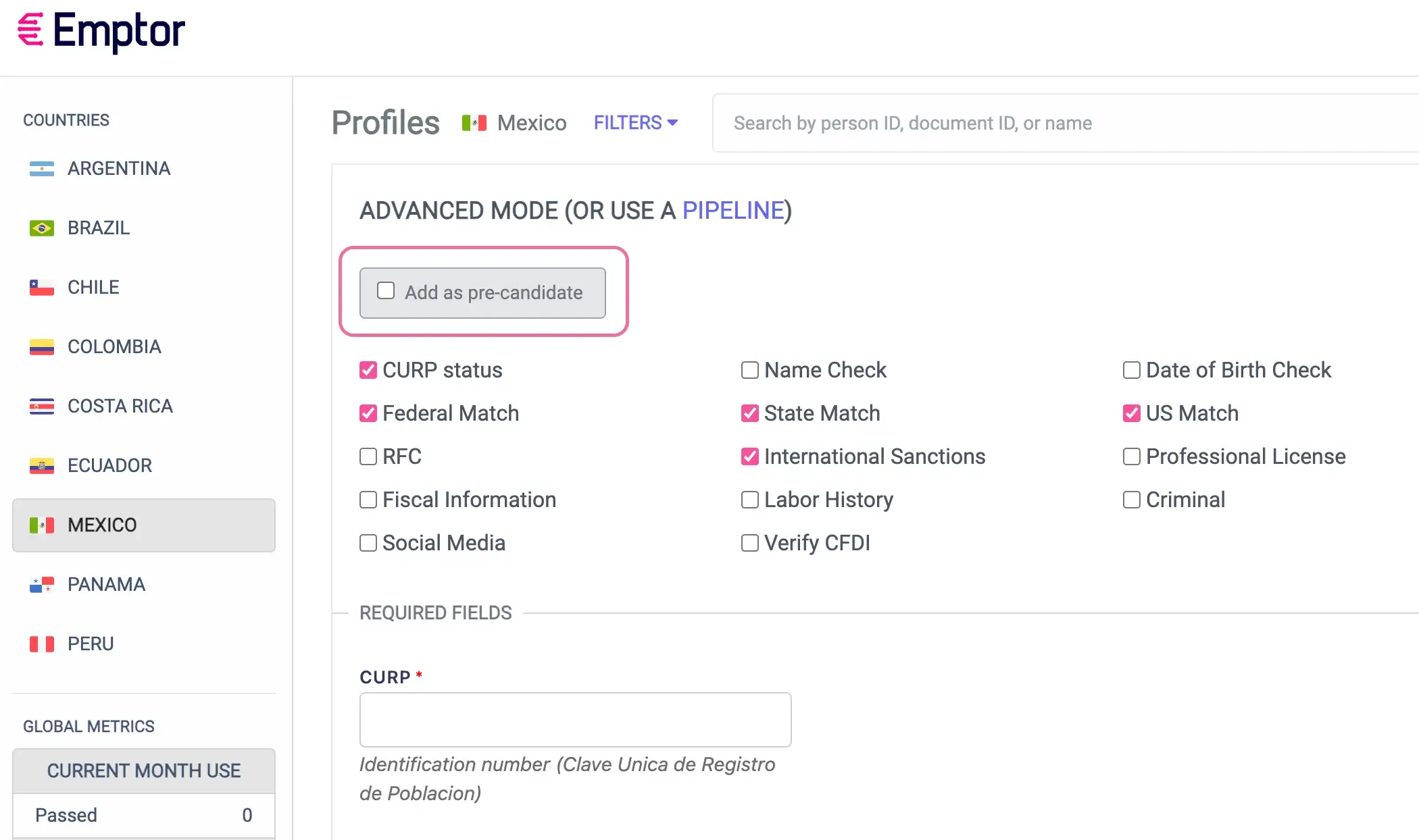 Emptor Forms interface