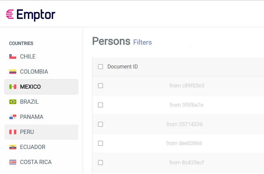 Screenshot showing how to select Mexico in the dashboard&#x27;s country selector