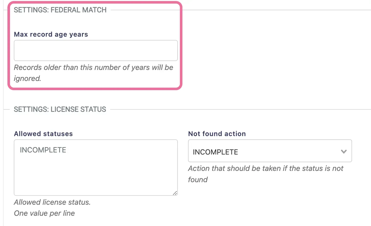 Verification settings configuration