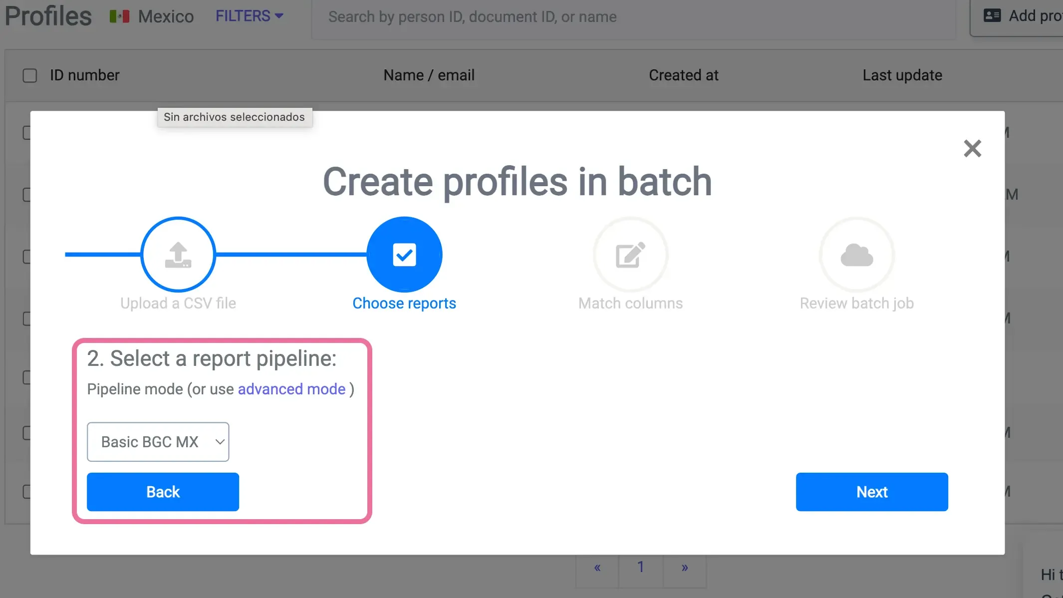 Pipeline selection interface