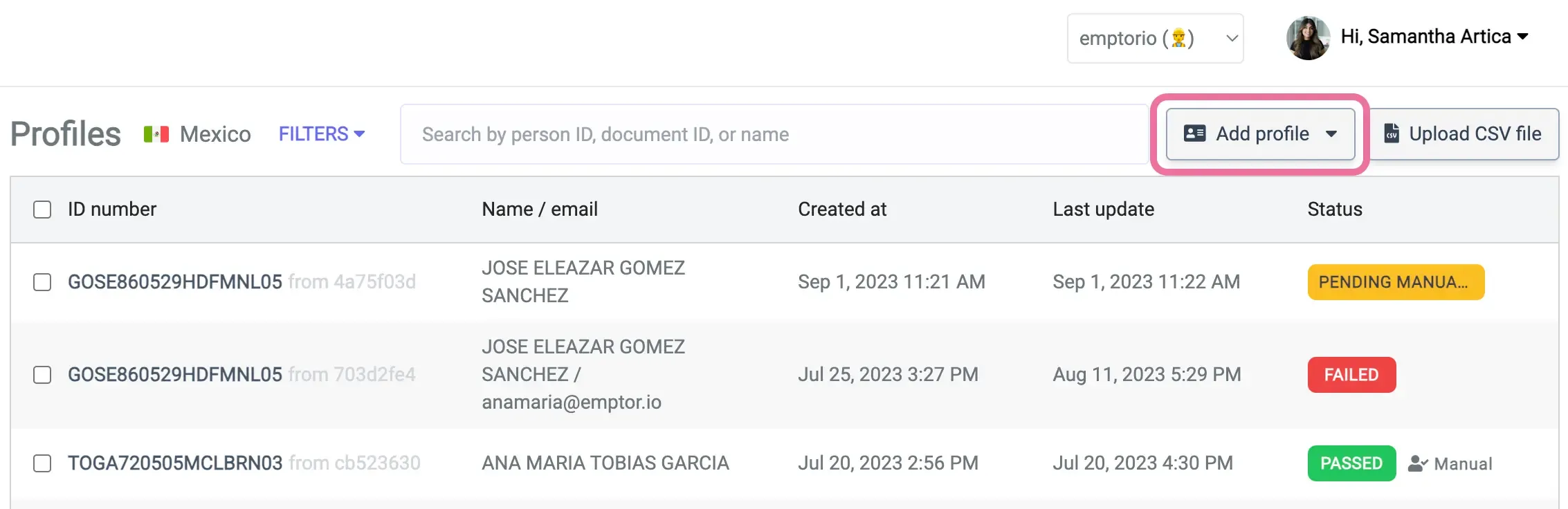 Add Profile button location