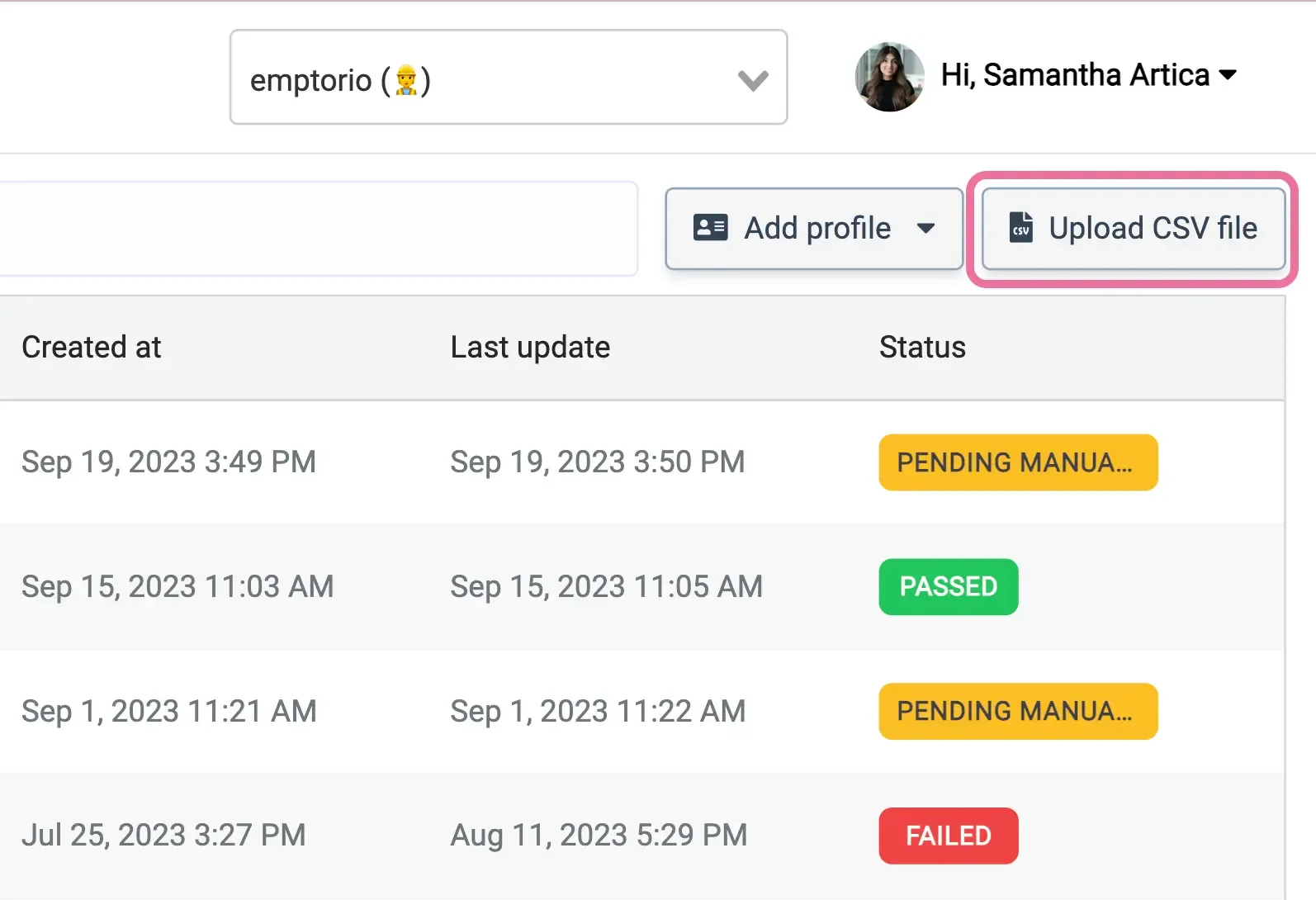Upload CSV File button