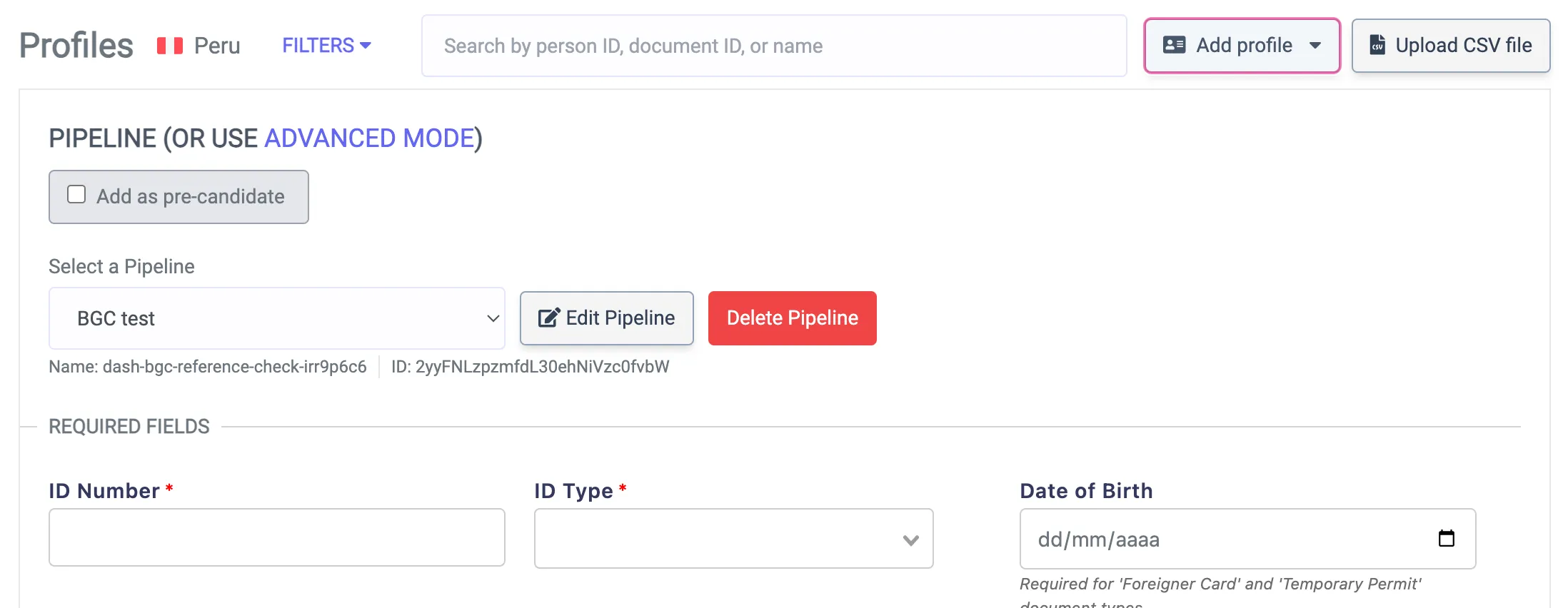 Add Profile screenshot