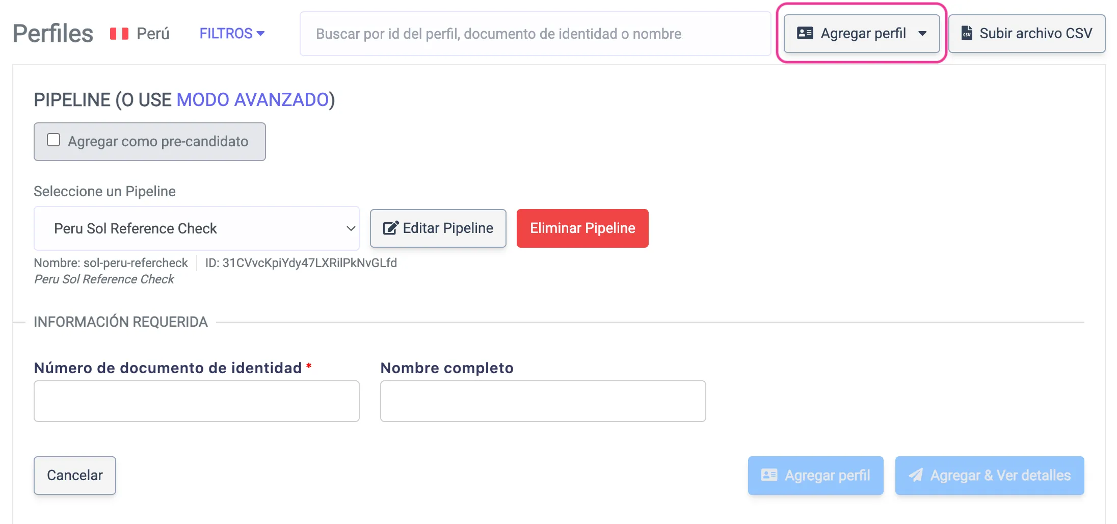Agregar perfil screenshot