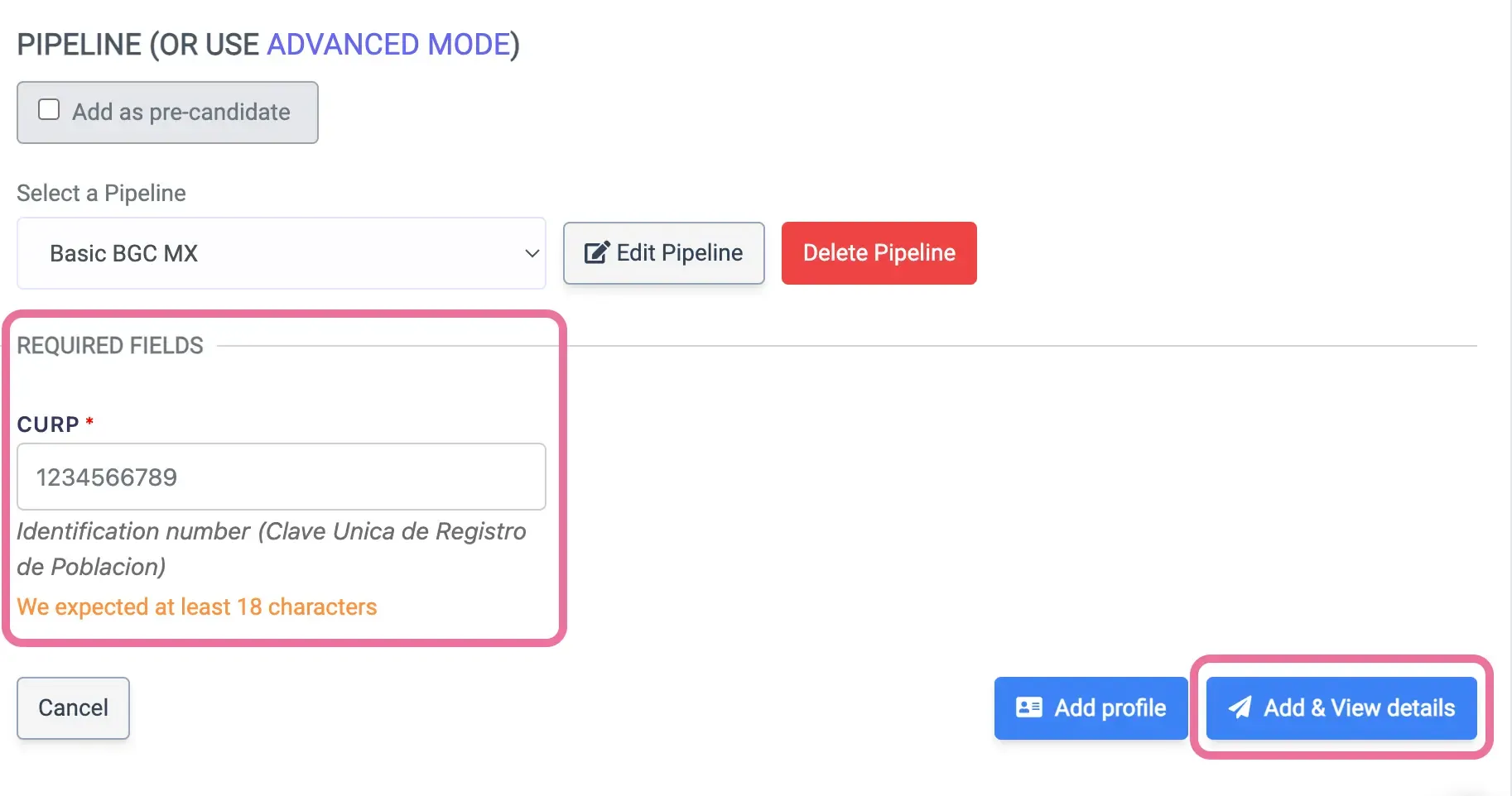 Blue button showing 'Add & View details' option