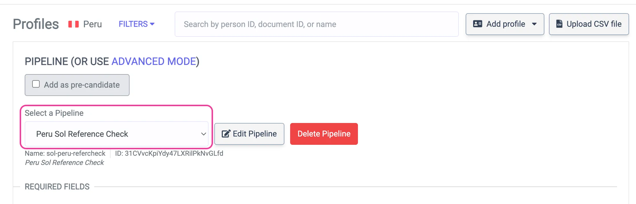 Select pipeline screenshot